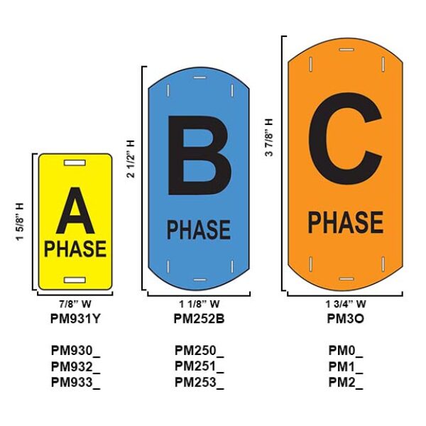 Different styles and sizes of Phase Markers in Yellow, Blue, and Orange